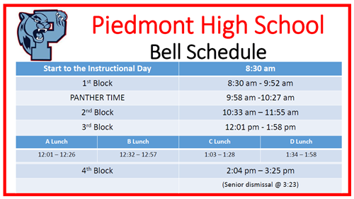Piedmont High School Bell Schedule